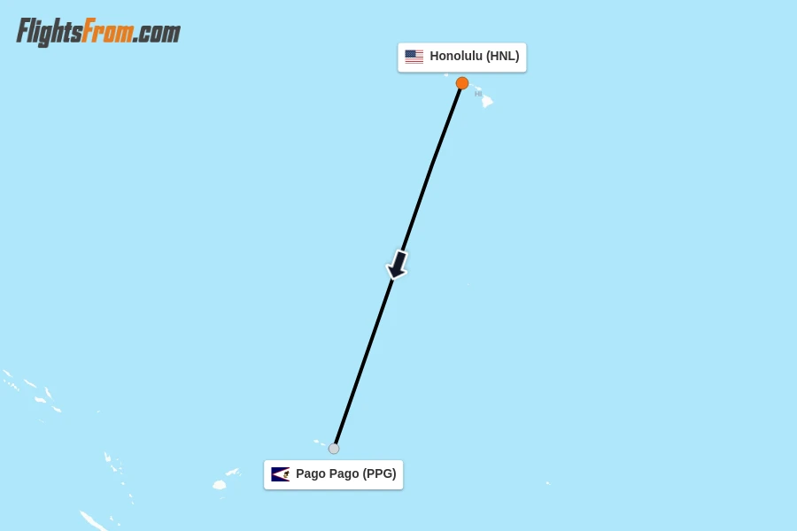 Flights from Honolulu to Pago Pago route map