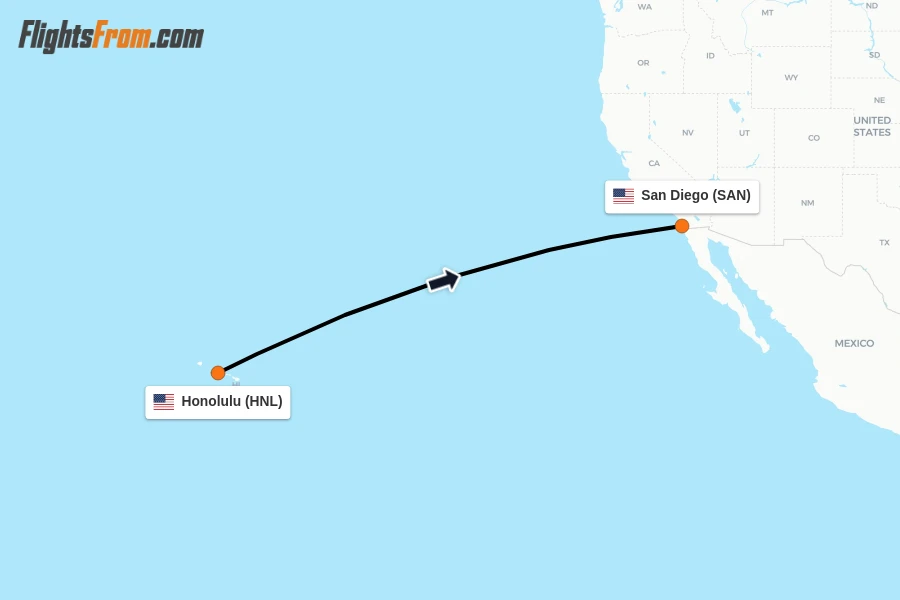 Flights from Honolulu to San Diego route map