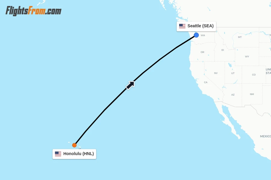 Flights from Honolulu to Seattle route map