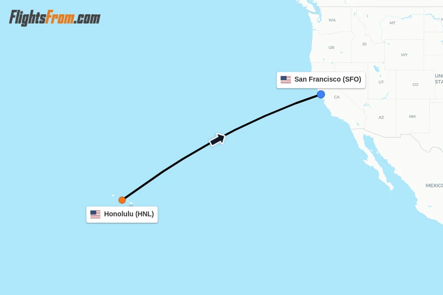 Flights from Honolulu to San Francisco route map
