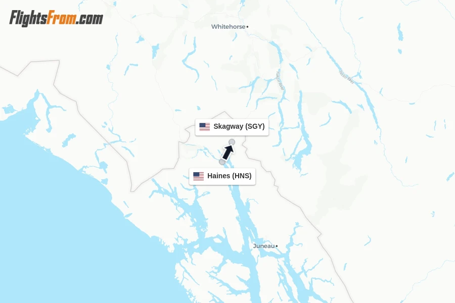 Flights from Haines to Skagway route map