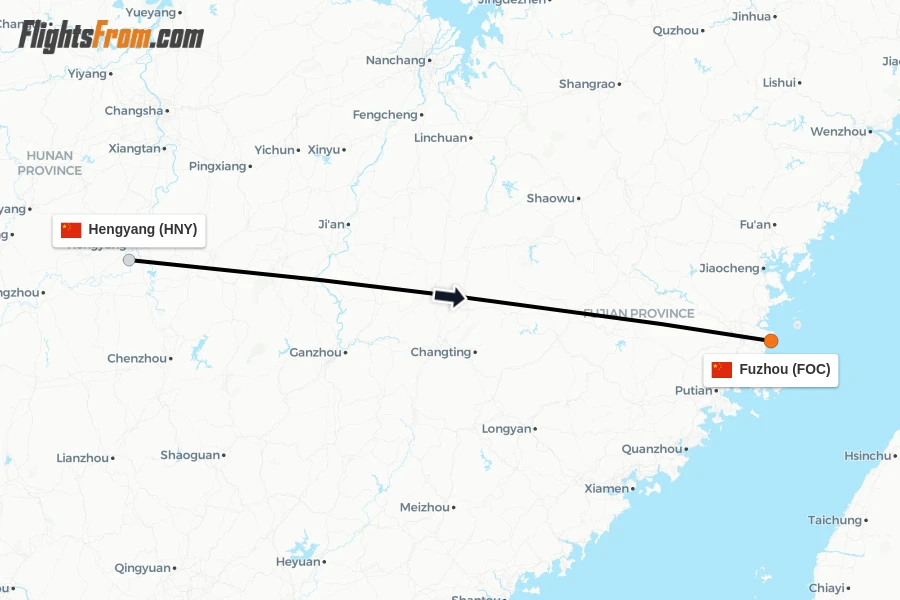 Flights from Hengyang to Fuzhou route map