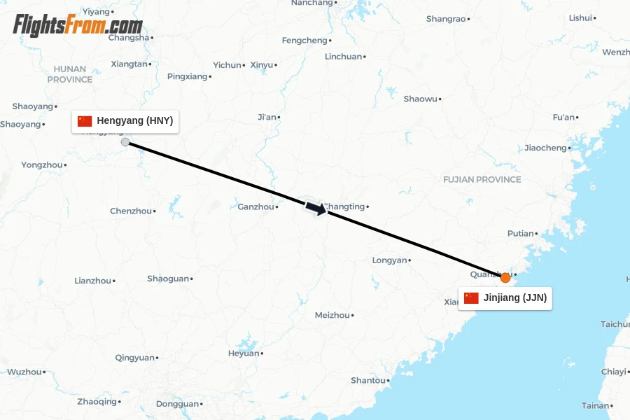 Flights from Hengyang to Jinjiang route map