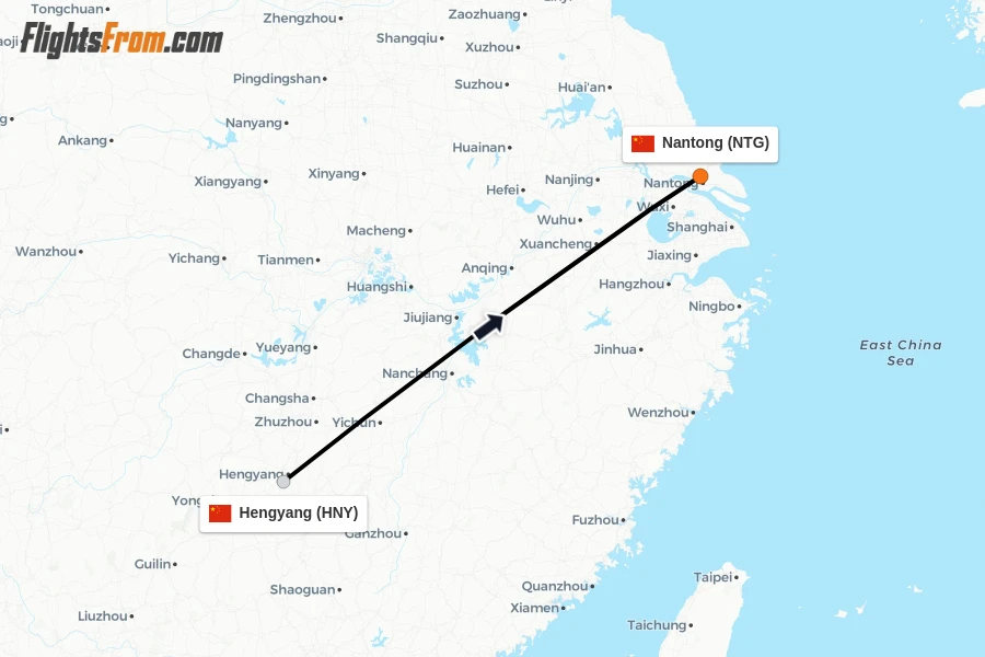 Flights from Hengyang to Nantong route map