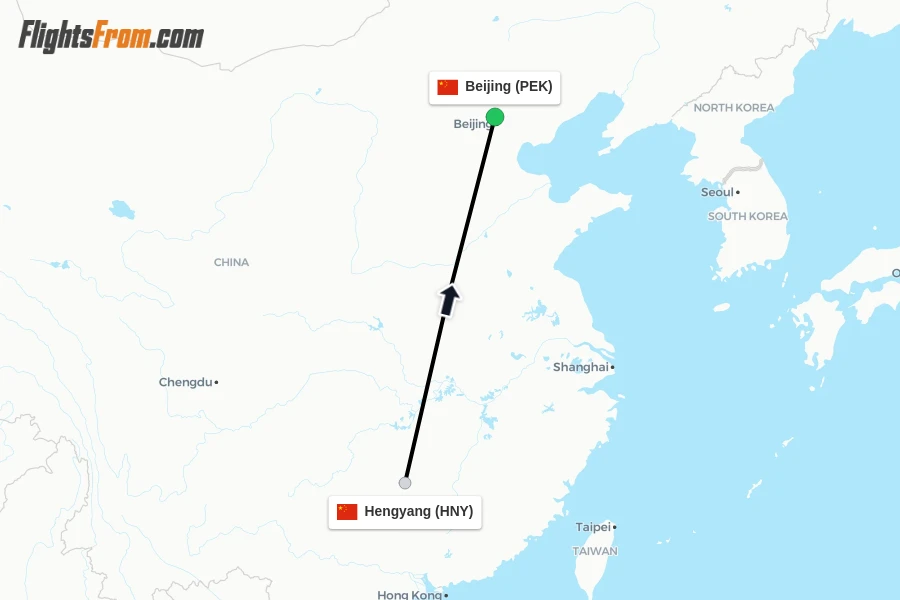 Flights from Hengyang to Beijing route map
