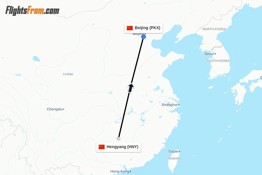 Flights from Hengyang to Beijing route map