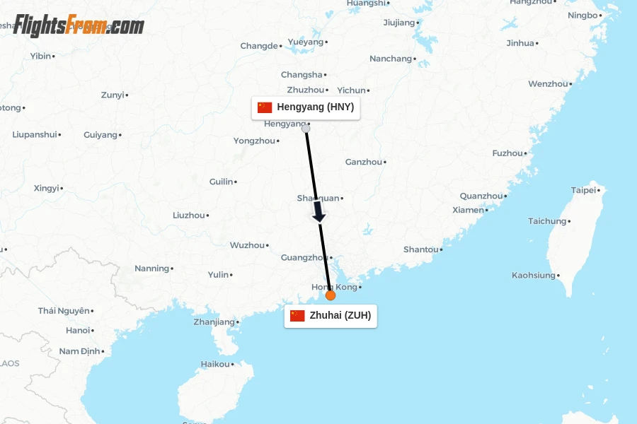 Flights from Hengyang to Zhuhai route map