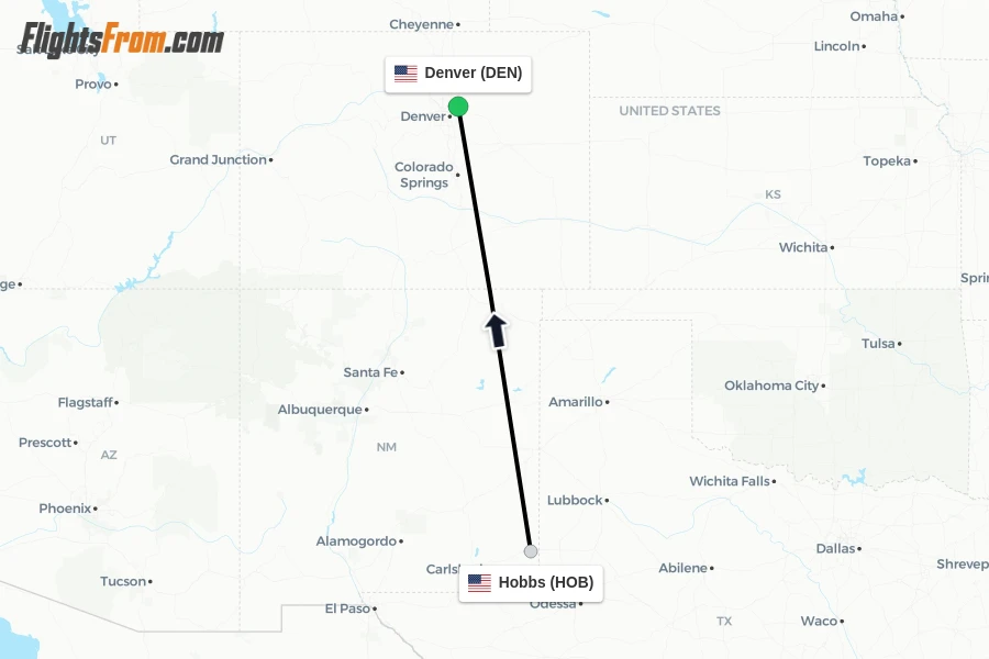 Flights from Hobbs to Denver route map