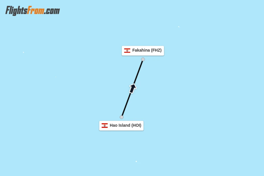 Flights from Hao Island to Fakahina route map