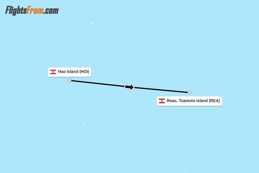 Flights from Hao Island to Reao, Tuamoto Island route map
