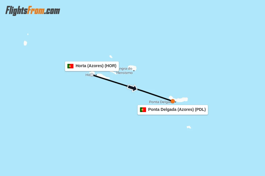 Flights from Horta (Azores) to Ponta Delgada (Azores) route map