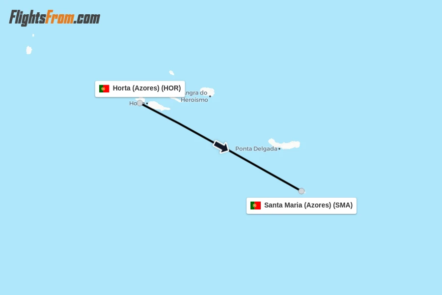 Flights from Horta (Azores) to Santa Maria (Azores) route map