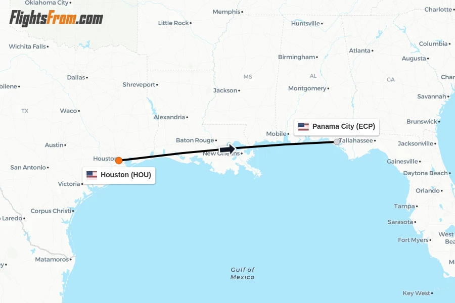 Flights from Houston to Panama City route map