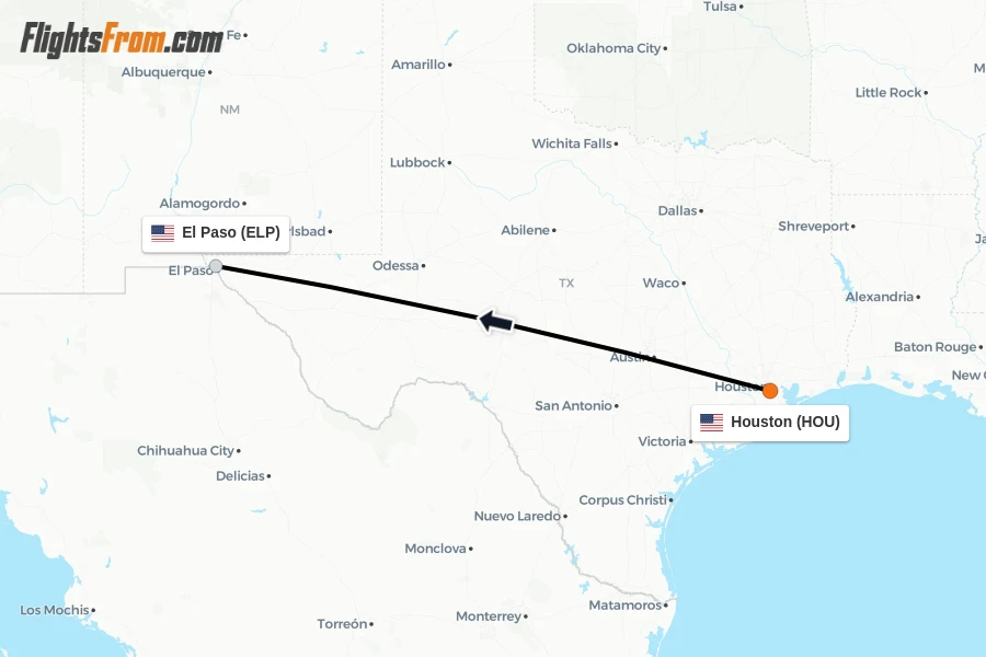 Flights from Houston to El Paso route map