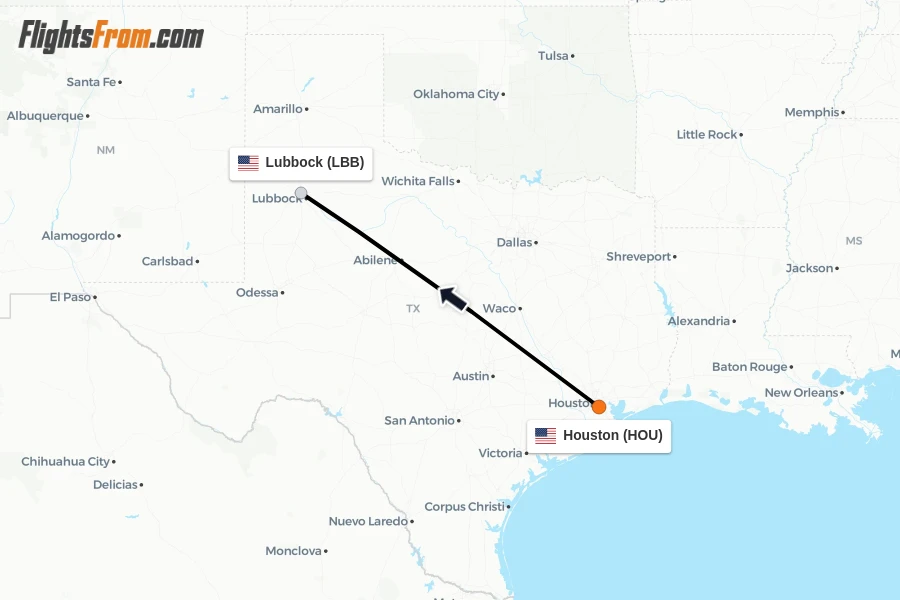 Flights from Houston to Lubbock route map
