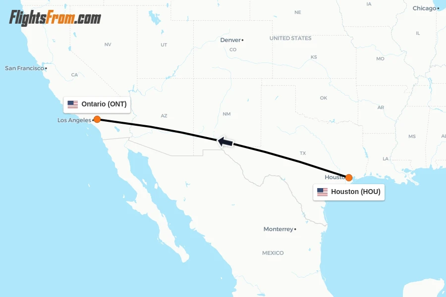 Flights from Houston to Ontario route map