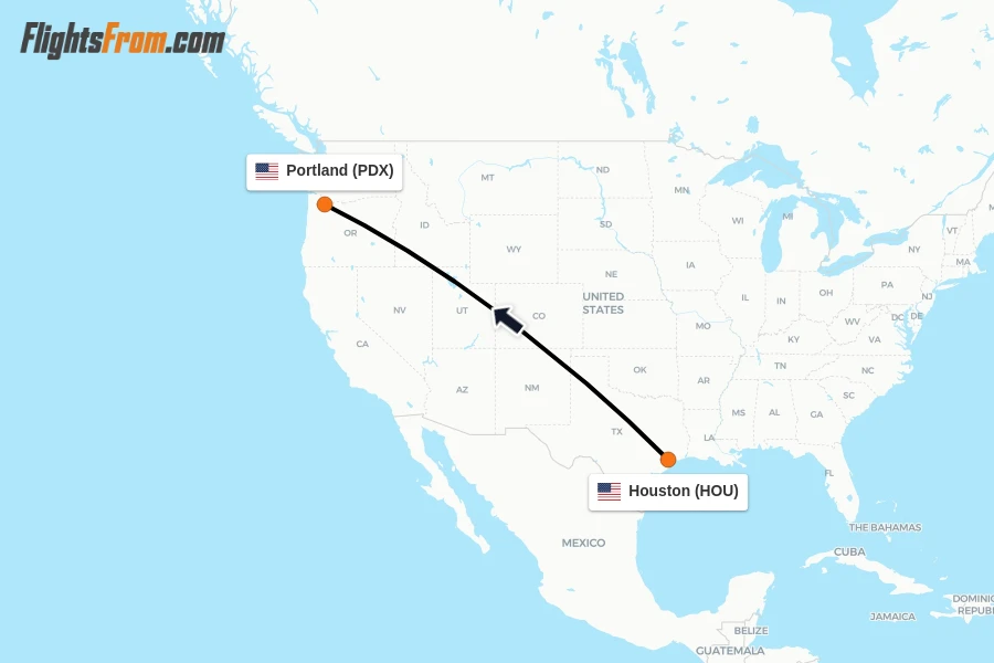 Flights from Houston to Portland route map