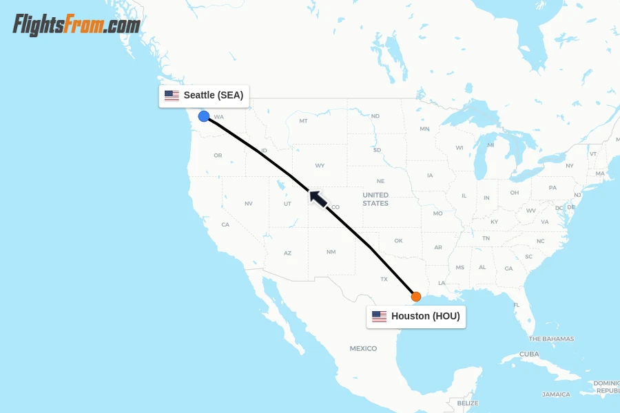 Flights from Houston to Seattle route map