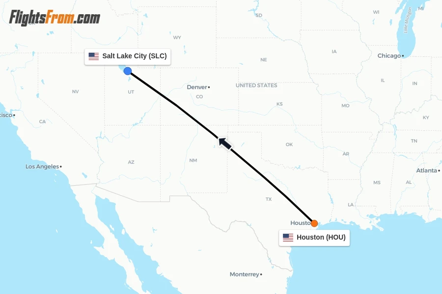 Flights from Houston to Salt Lake City route map