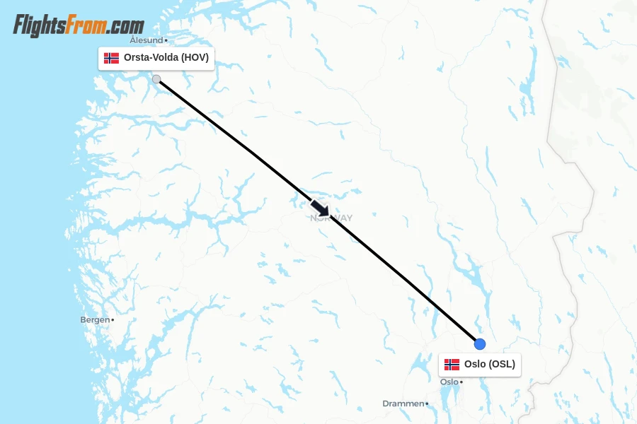 Flights from Orsta-Volda to Oslo route map