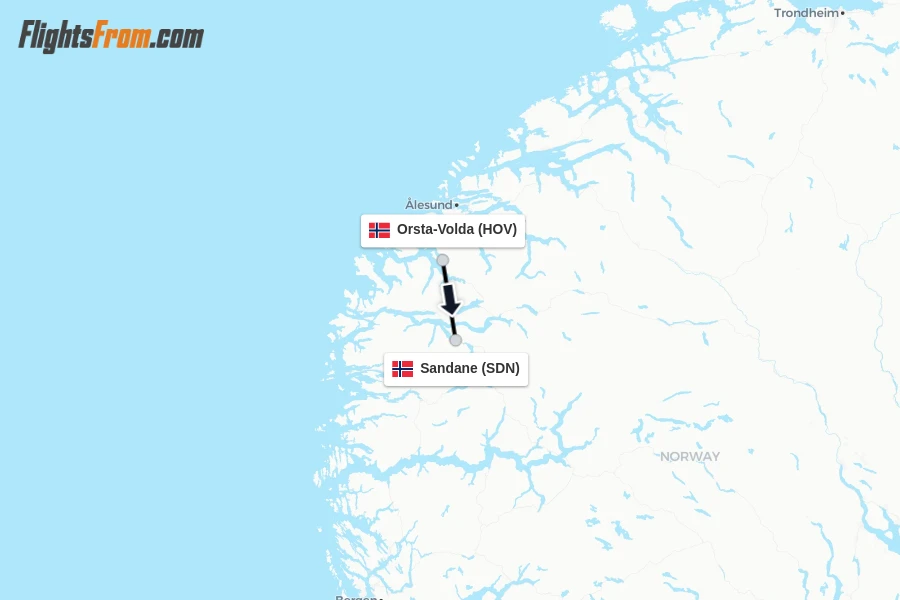 Flights from Orsta-Volda to Sandane route map