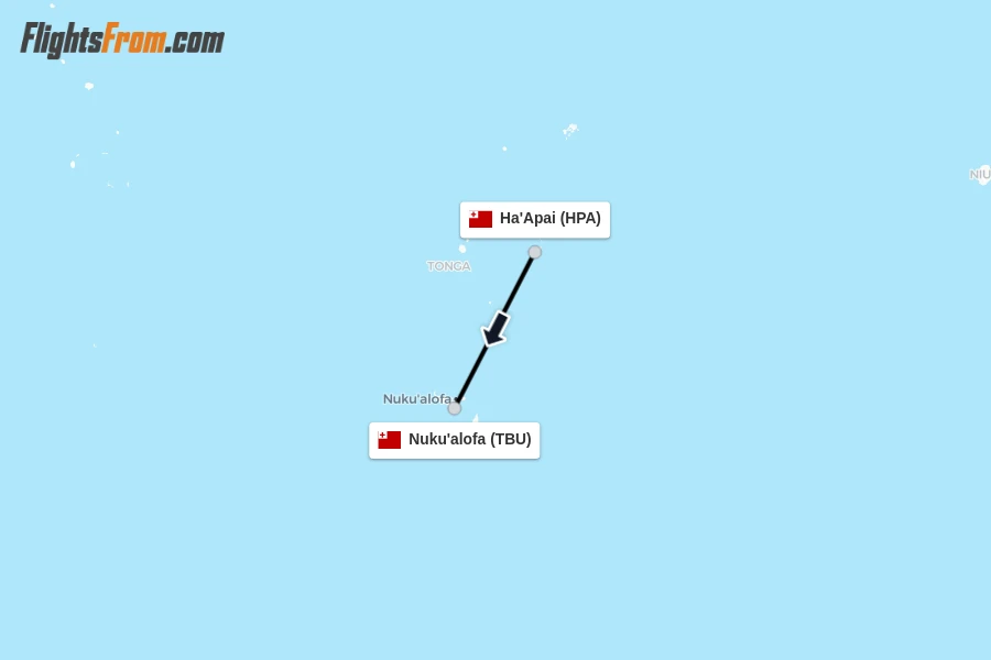 Flights from Ha'Apai to Nuku'alofa route map