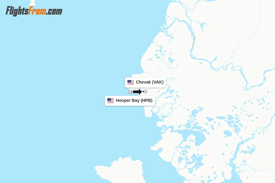 Flights from Hooper Bay to Chevak route map