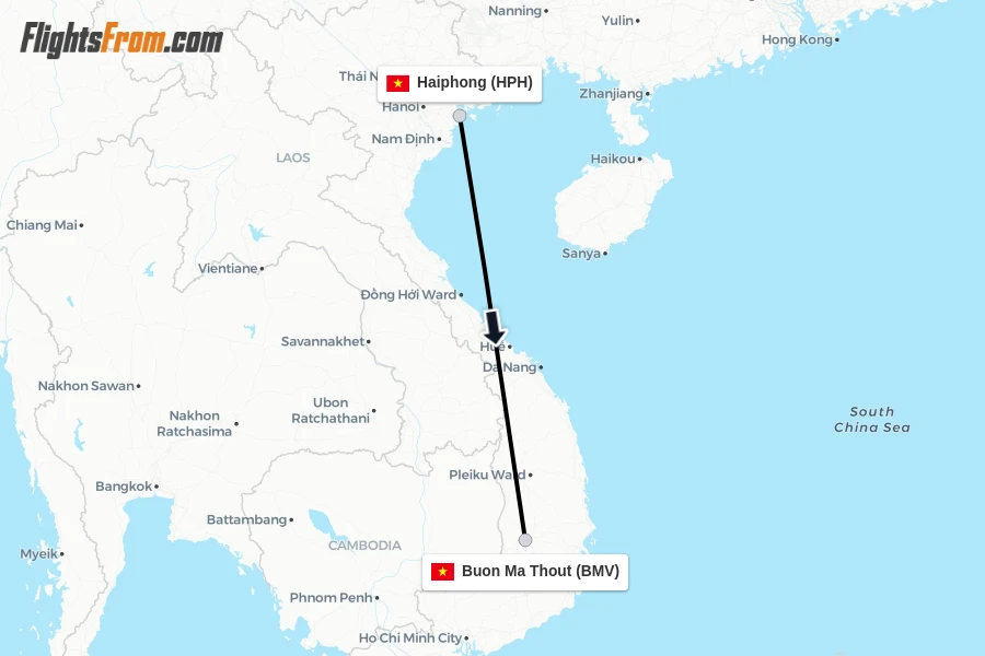 Flights from Haiphong to Buon Ma Thout route map