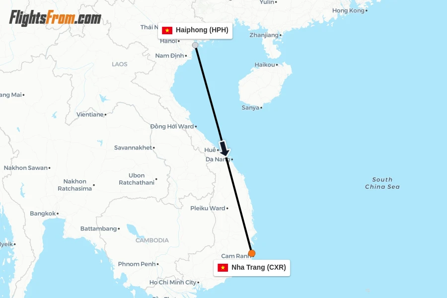 Flights from Haiphong to Nha Trang route map