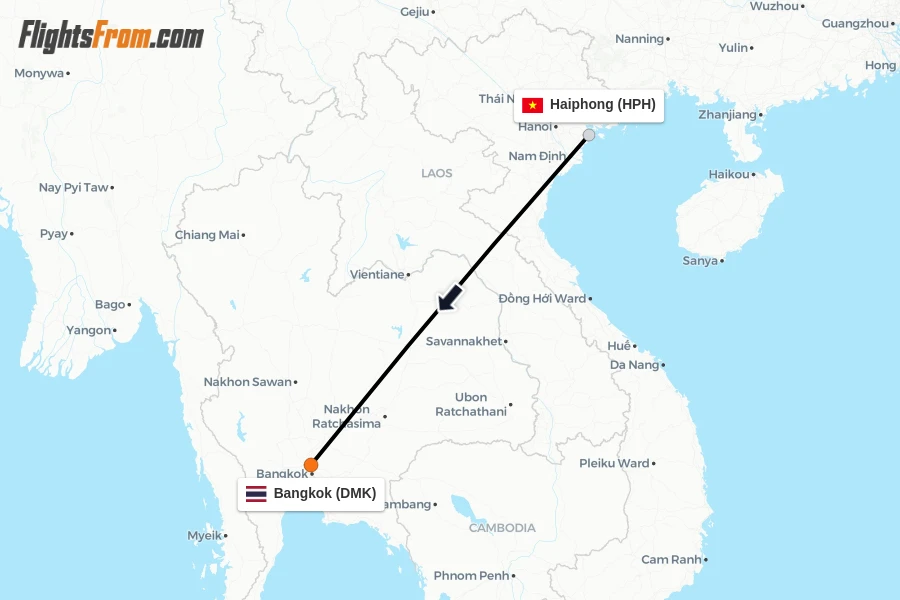Flights from Haiphong to Bangkok route map