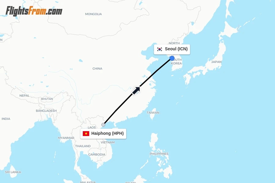 Flights from Haiphong to Seoul route map