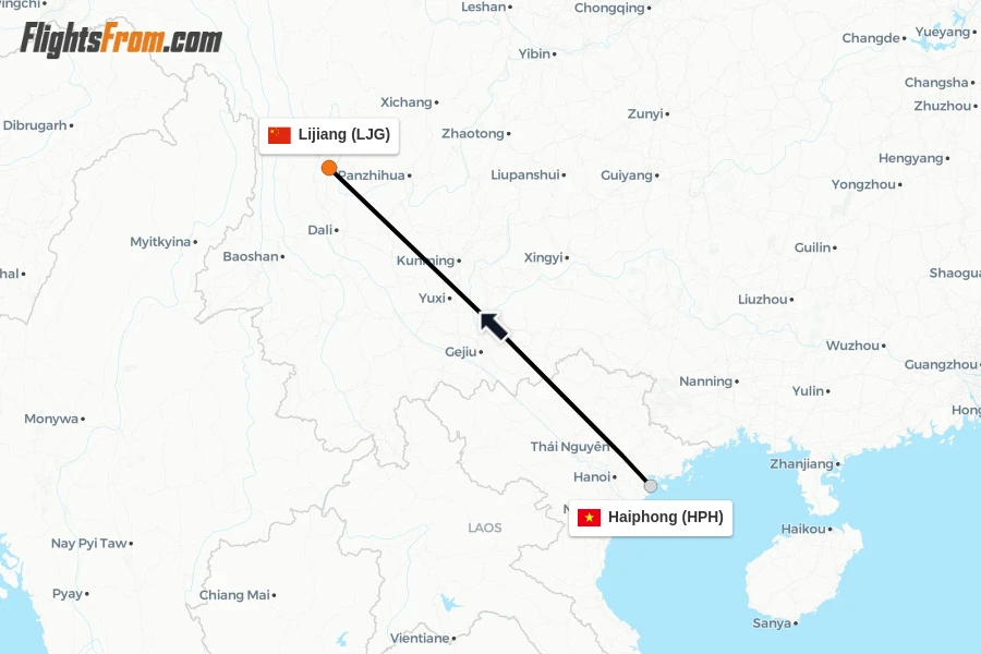 Flights from Haiphong to Lijiang route map