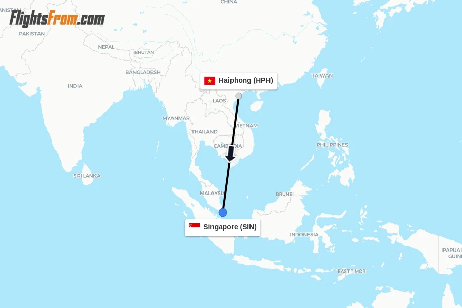 Flights from Haiphong to Singapore route map