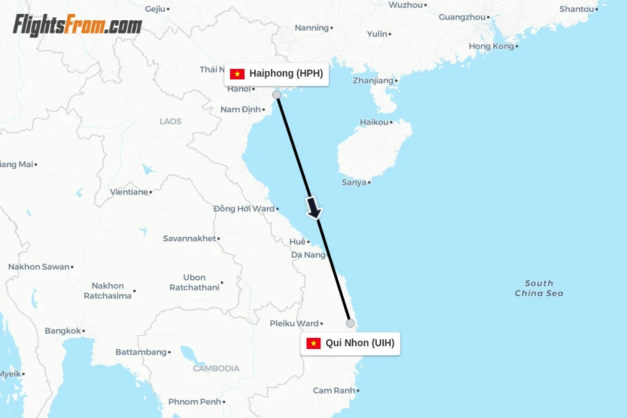 Flights from Haiphong to Qui Nhon route map