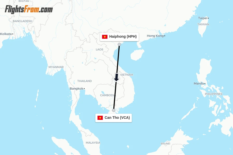 Flights from Haiphong to Can Tho route map