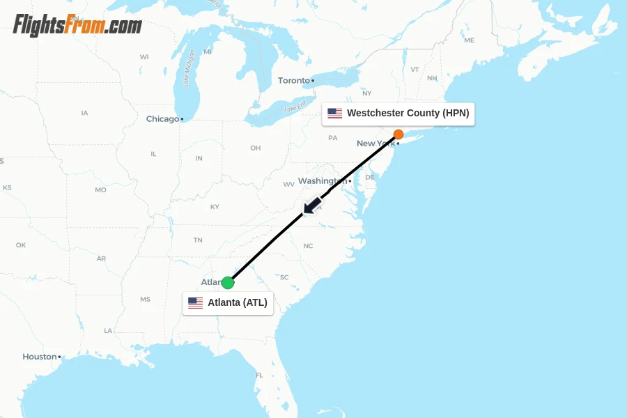 Flights from Westchester County to Atlanta route map