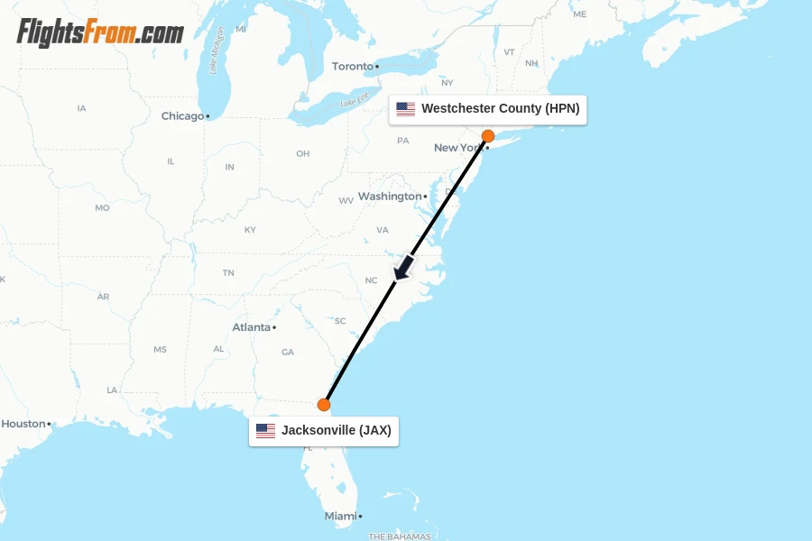 Flights from Westchester County to Jacksonville route map