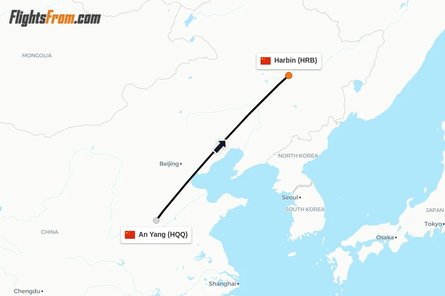 Flights from An Yang to Harbin route map