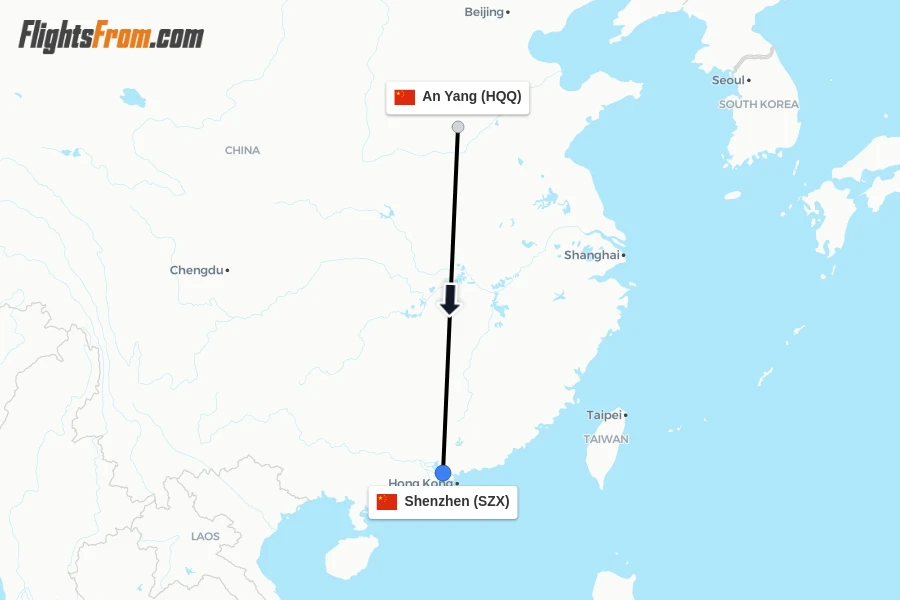 Flights from An Yang to Shenzhen route map