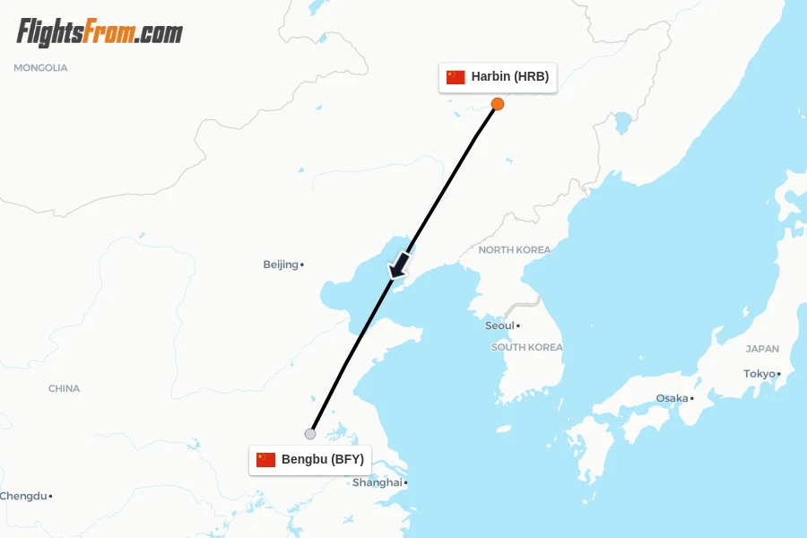 Flights from Harbin to Bengbu route map