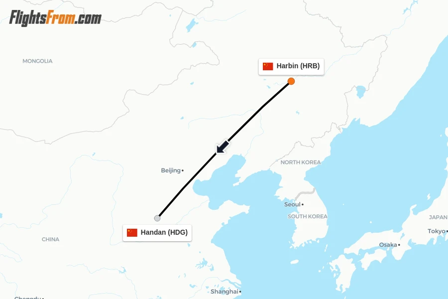 Flights from Harbin to Handan route map