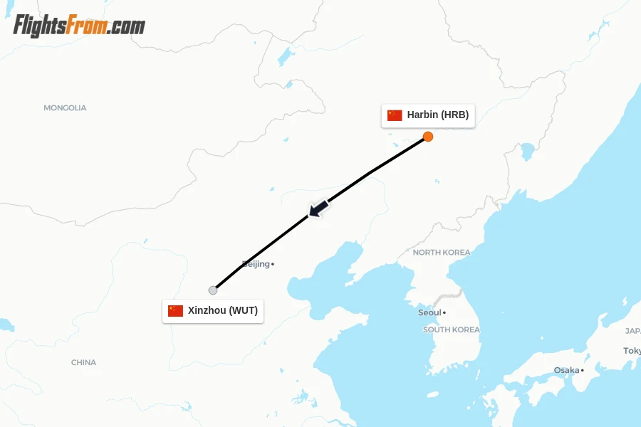 Flights from Harbin to Xinzhou route map