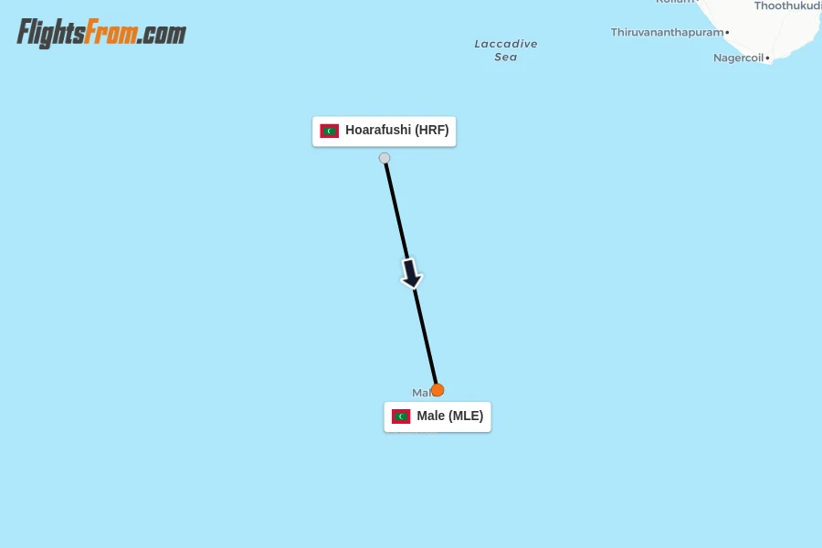 Flights from Hoarafushi to Male route map