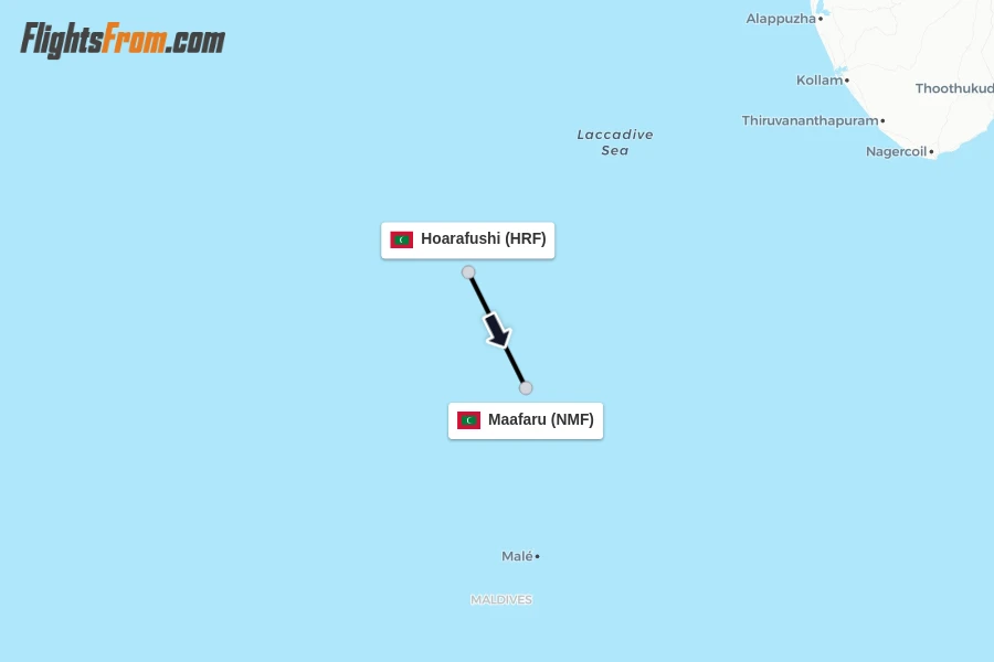 Flights from Hoarafushi to Maafaru route map