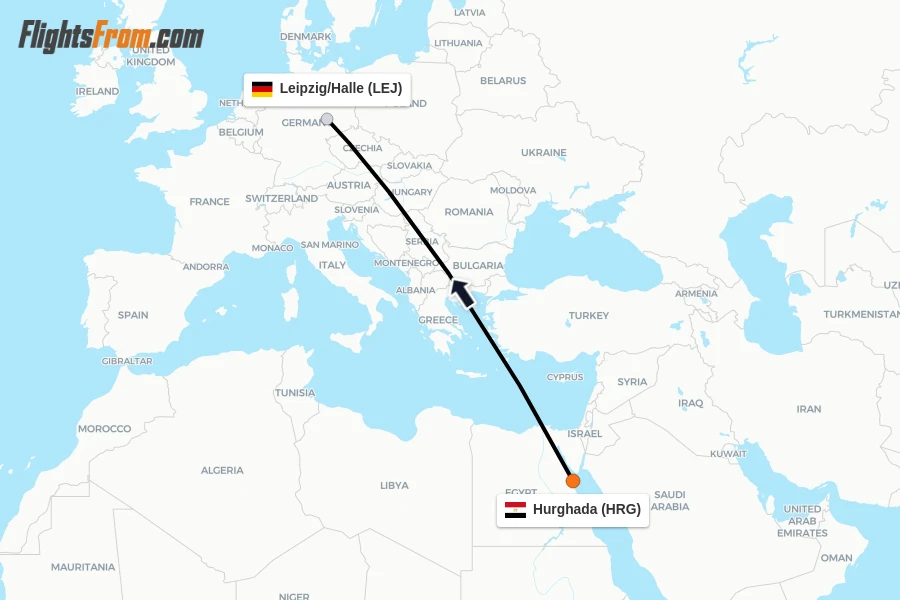 Flights from Hurghada to Leipzig/Halle route map