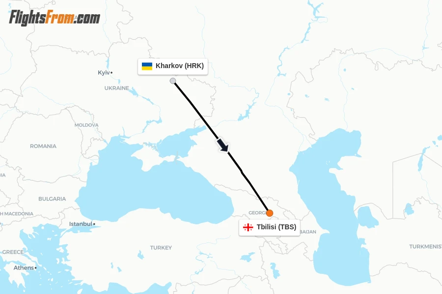 Flights from Kharkov to Tbilisi route map