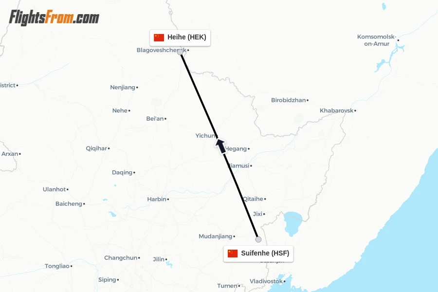 Flights from Suifenhe to Heihe route map