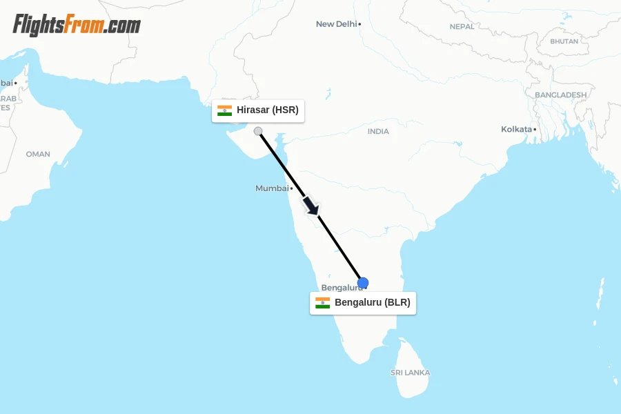 Flights from Hirasar to Bengaluru route map