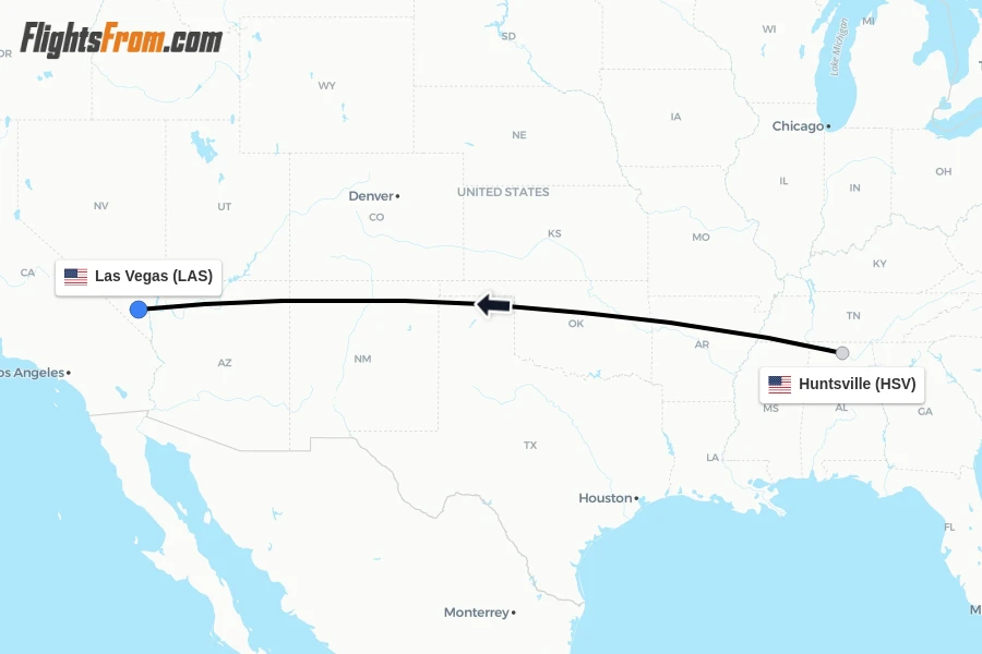 Flights from Huntsville to Las Vegas route map