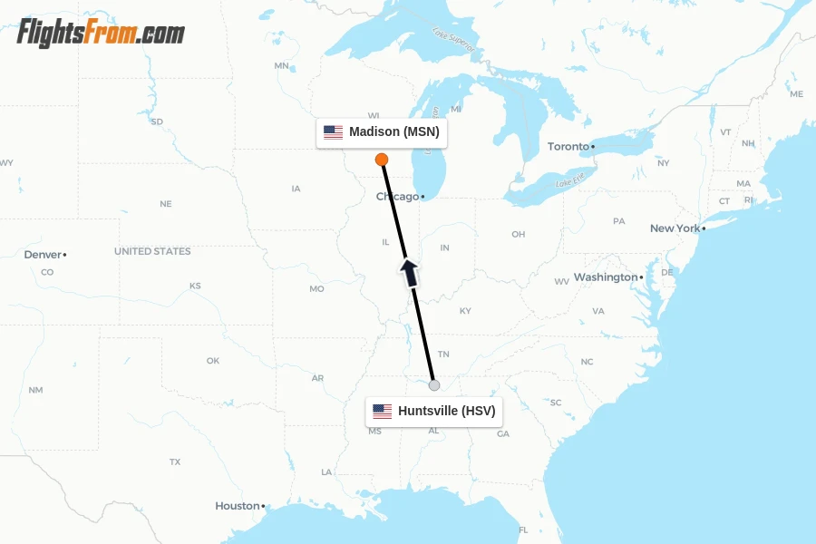 Flights from Huntsville to Madison route map